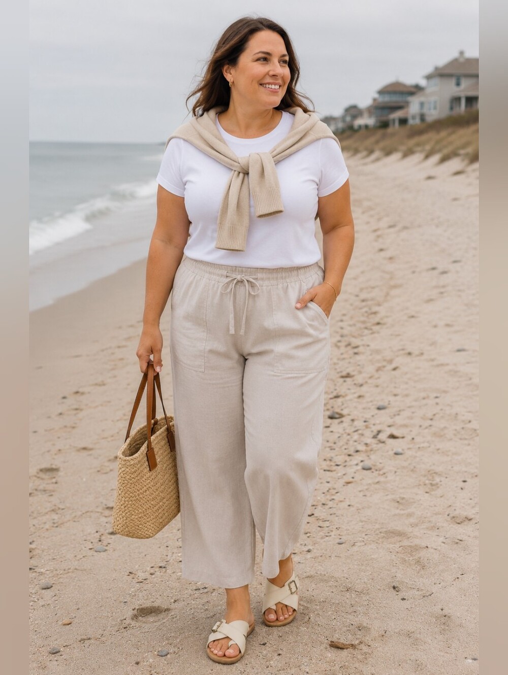 Sonoma Goods For Life Cropped Wide Leg High Rise Linen Blend Pants Women's 0X